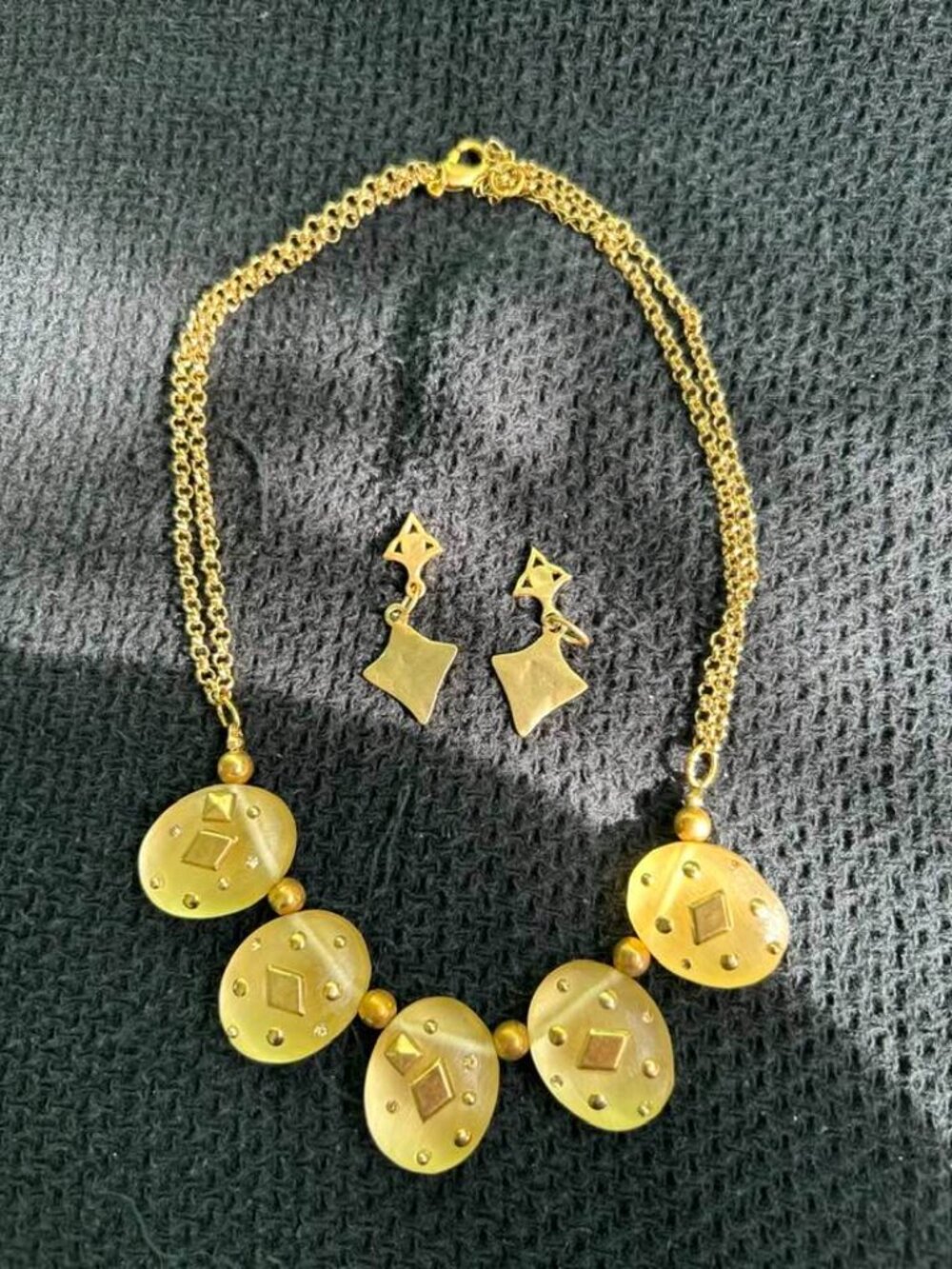Fun, Golden, Necklace and Earring Set with Diamond Shapes